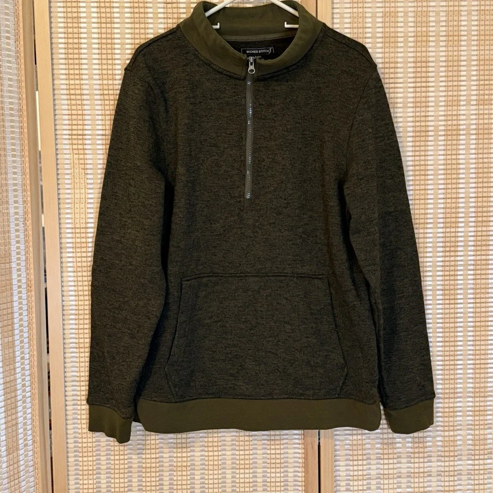 Wicked‎ Stitch Mens L 1/4 Zip Pullover Padded Elbows Preppy Outdoors Activewear